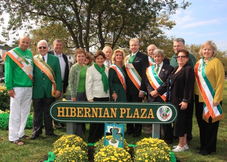 Photo #1:  Pictured (left to right) are State Assemblyman Harvey Weisenberg, Jeff Clark of Mineola, Jack Irwin of East Rockaway, Nassau County Deputy Comptroller Joy Watson, Donna Jacobellis of Rockville Centre, Nassau County Clerk Maureen O'Connell, Judge Bruce Cozzen, Grand Marshall Noreen O'Keefe Costello of Lynbrook, Donal M. Mahoney of Mineola, Judge Thomas Phelan, Larry Elovich of Lido Beach, Congressman Peter King, Long Beach City Councilwoman Mona Goodman, and Nassau County Legislator Denise Ford.  