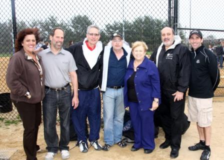 Janine Innamorato; Rich Levitan; Bill Levine; Larry Silverman; Leg. Jacobs; Gil Nemeroff, President, Syosset-Woodbury Girls Softball League; Evan Friedman