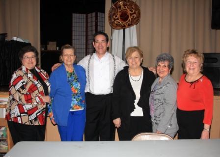 Jean Venditto, club member; Laurain Courounis, club member; Mr. Joey Vincent, Entertainer; Legislator, Judy Jacobs; Rachael Staiano, club member; Anita Arrigo, President, Senior Club