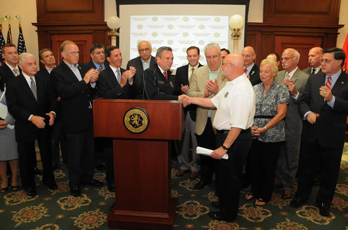 Mangano and local politicians celebrate win for taxpayers